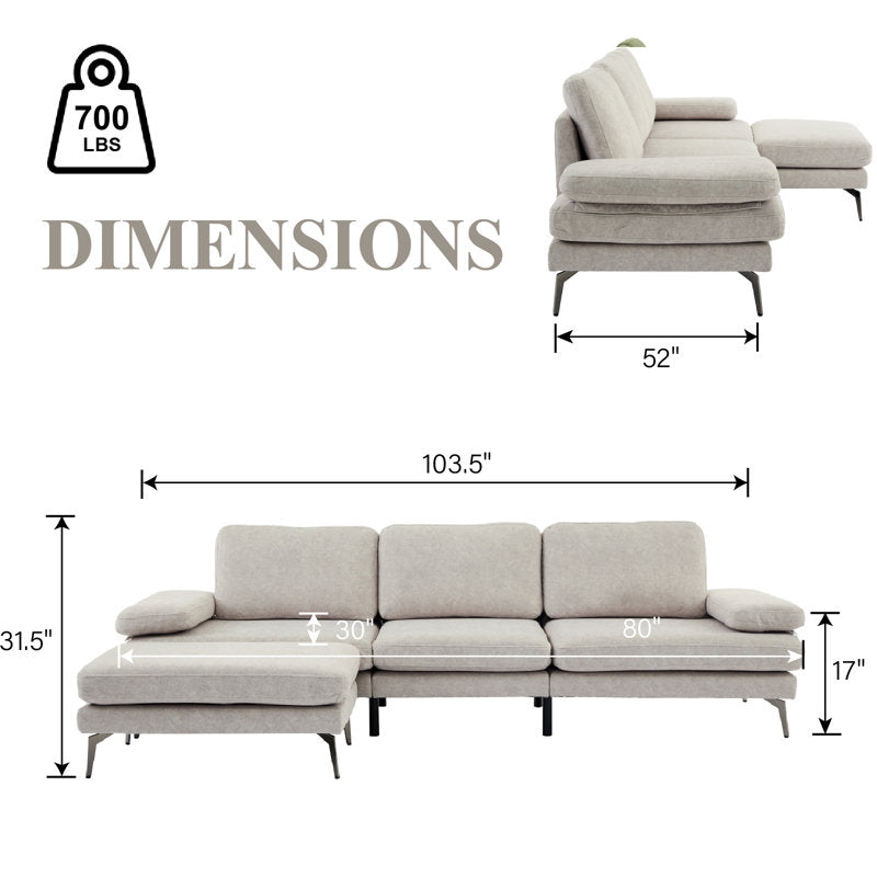 Aria - 103'' Modern Upholstered Sofa with Reversible Ottoman
