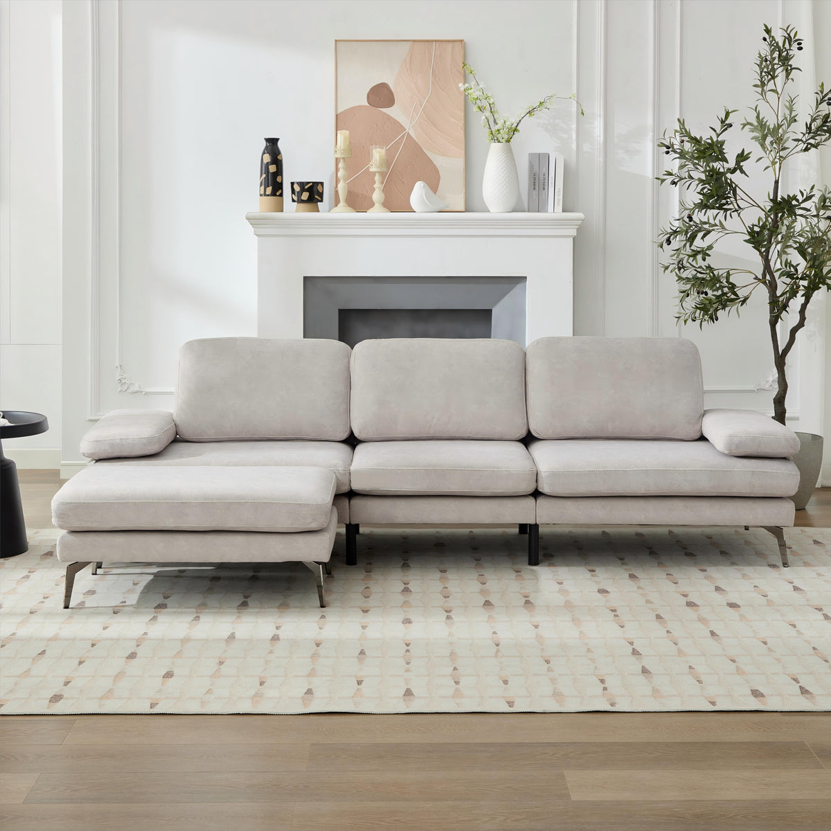 Aria - 103'' Modern Upholstered Sofa with Reversible Ottoman
