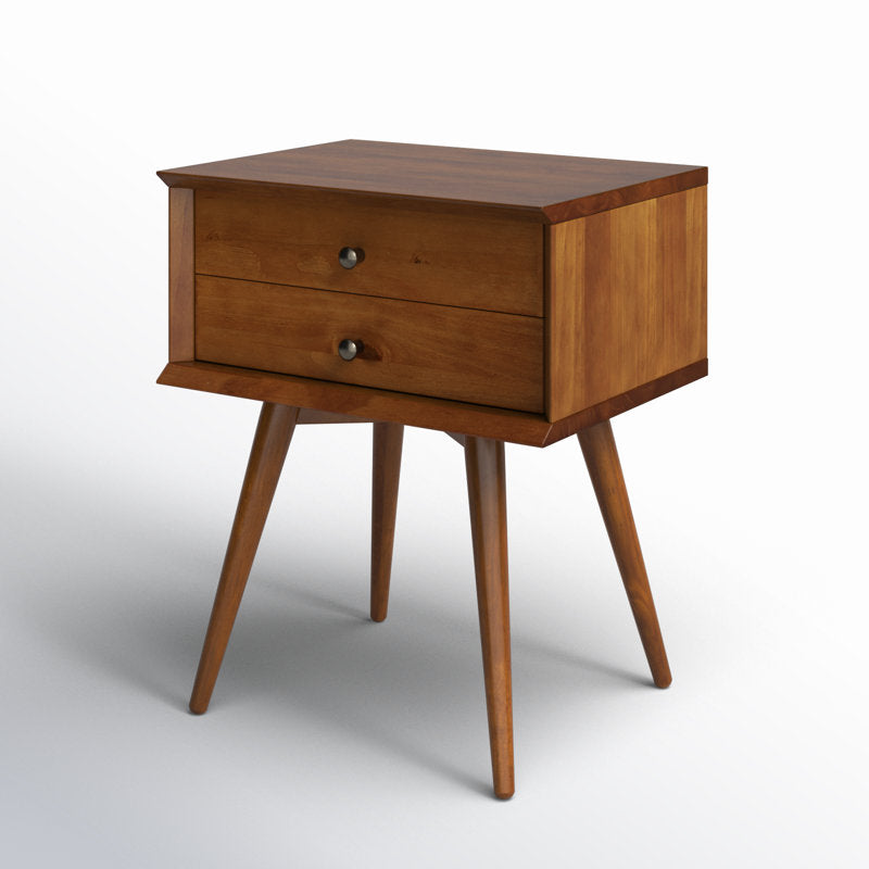 Elara - 18" Mid-Century Solid Wood 2-Drawer Nightstand