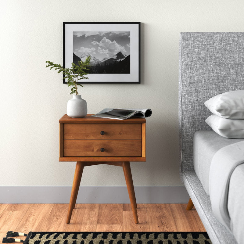Elara - 18" Mid-Century Solid Wood 2-Drawer Nightstand