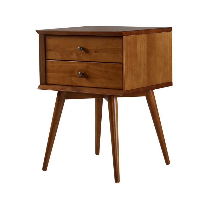 Elara - 18" Mid-Century Solid Wood 2-Drawer Nightstand