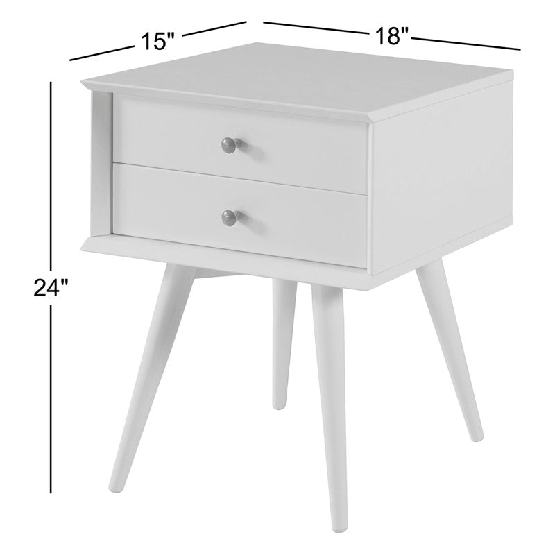Elara - 18" Mid-Century Solid Wood 2-Drawer Nightstand