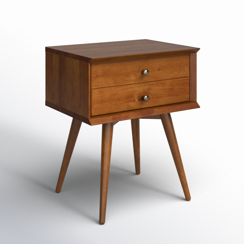 Elara - 18" Mid-Century Solid Wood 2-Drawer Nightstand
