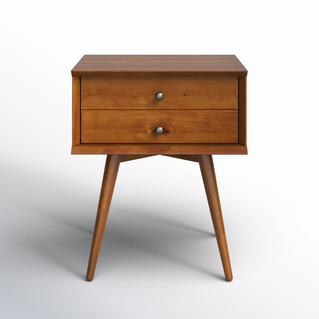 Elara - 18" Mid-Century Solid Wood 2-Drawer Nightstand