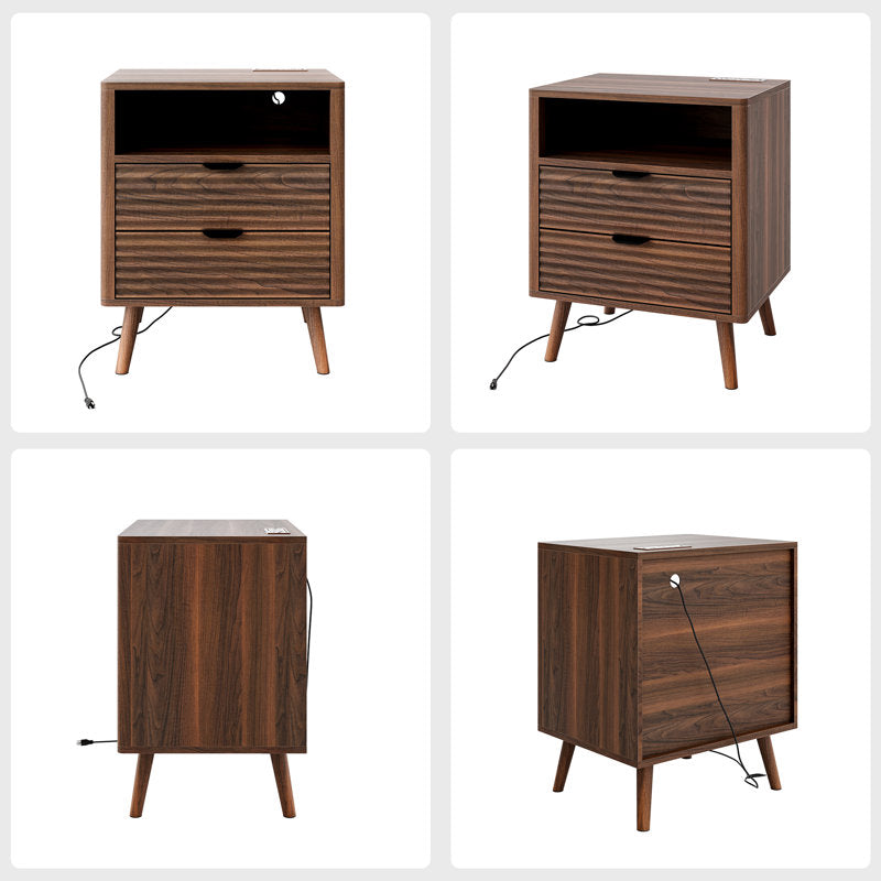 Aura Wave - LED Nightstand with Charging Station & 2 Drawers