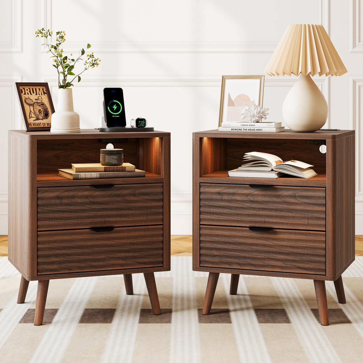 Aura Wave - LED Nightstand with Charging Station & 2 Drawers