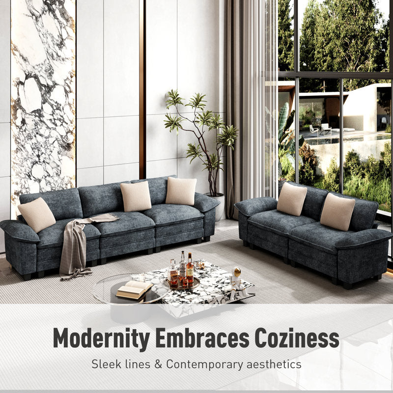 Haven 3-Piece Modular Sectional Sofa - Navy Chenille Oversized Couch