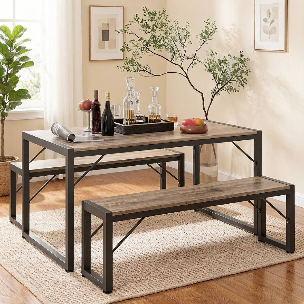 Aria 45.5" Dining Table Set with 2 Benches - Modern Space-Saving Set