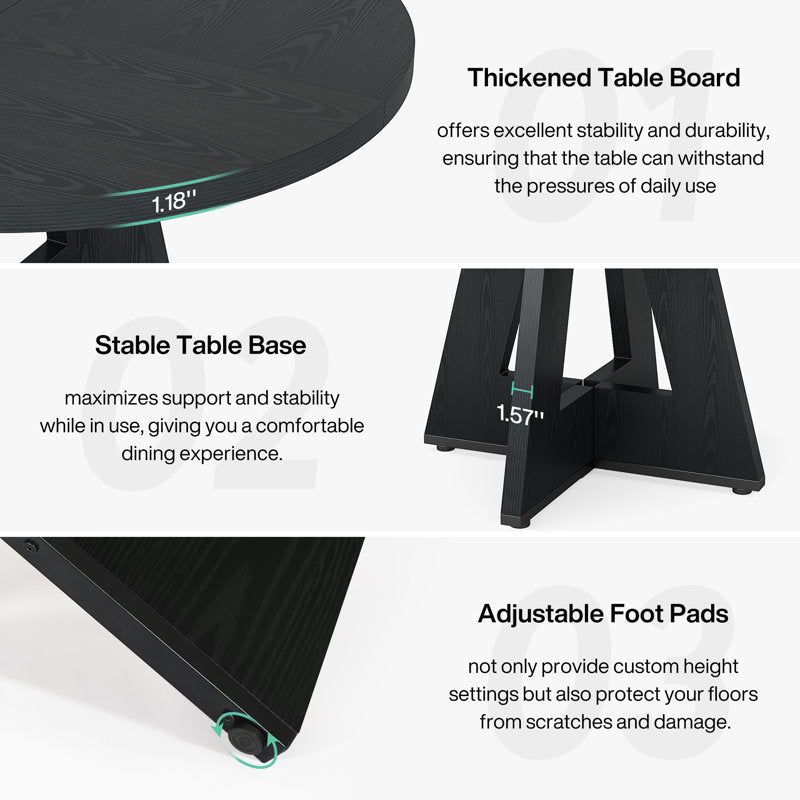 Havenly 47" Round Farmhouse Dining Table - Wood Pedestal Kitchen Table