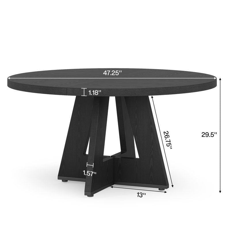 Havenly 47" Round Farmhouse Dining Table - Wood Pedestal Kitchen Table