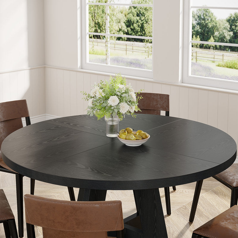 Havenly 47" Round Farmhouse Dining Table - Wood Pedestal Kitchen Table