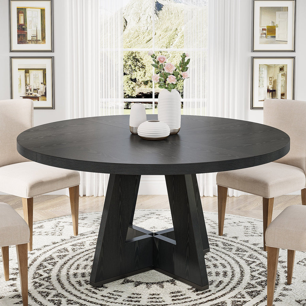 Havenly 47" Round Farmhouse Dining Table - Wood Pedestal Kitchen Table