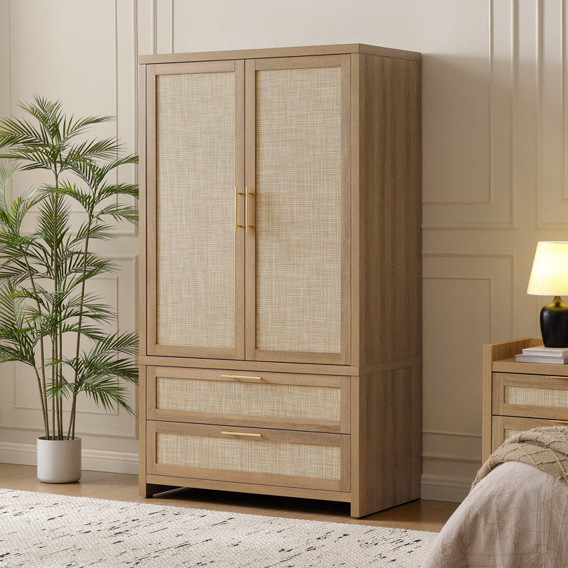 Aurelia - Bohemian Rattan Armoire Wardrobe & Storage Cabinet