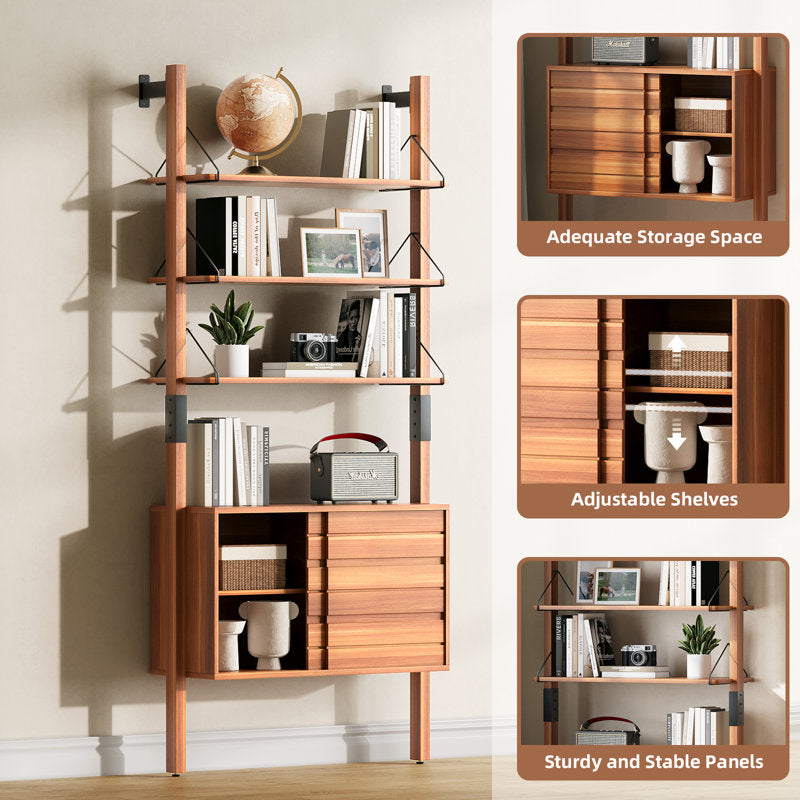 Arlo Ladder Bookshelf - Mid-Century Wood & Metal Storage Cabinet