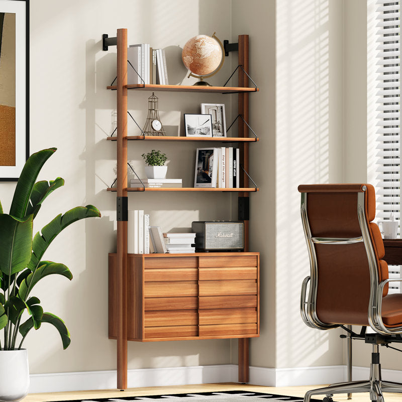 Arlo Ladder Bookshelf - Mid-Century Wood & Metal Storage Cabinet