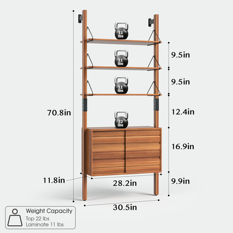 Arlo Ladder Bookshelf - Mid-Century Wood & Metal Storage Cabinet