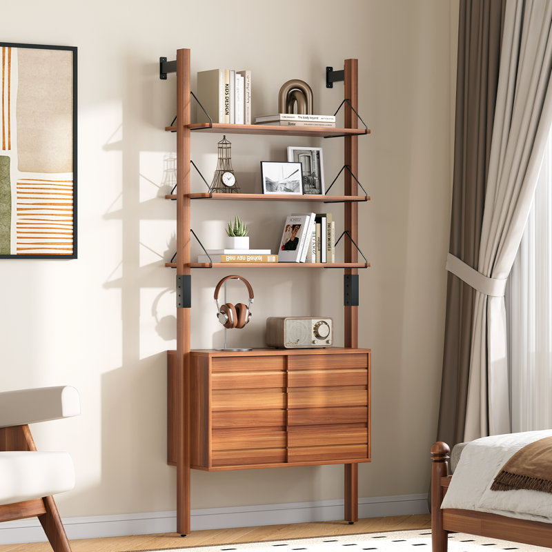 Arlo Ladder Bookshelf - Mid-Century Wood & Metal Storage Cabinet