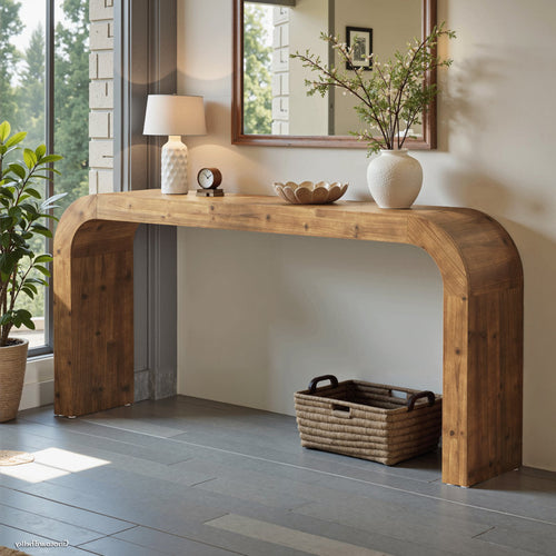 Arched Haven - 71" Solid Wood Curved Console Table for Entryway