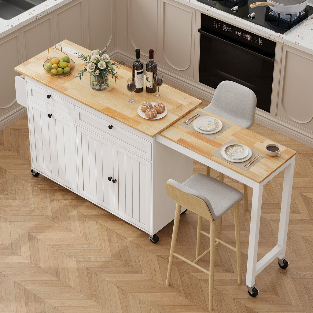 Haven 81.6" Kitchen Island - Extendable Wood Table with Power Outlets