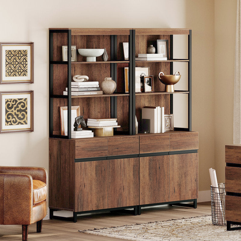 Aadam - 72" Modern Wood Bookcase with Cabinet for Home Office