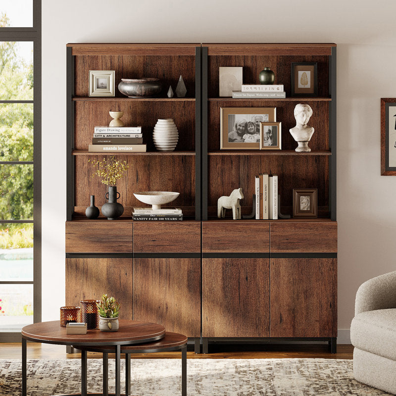Aadam - 72" Modern Wood Bookcase with Cabinet for Home Office