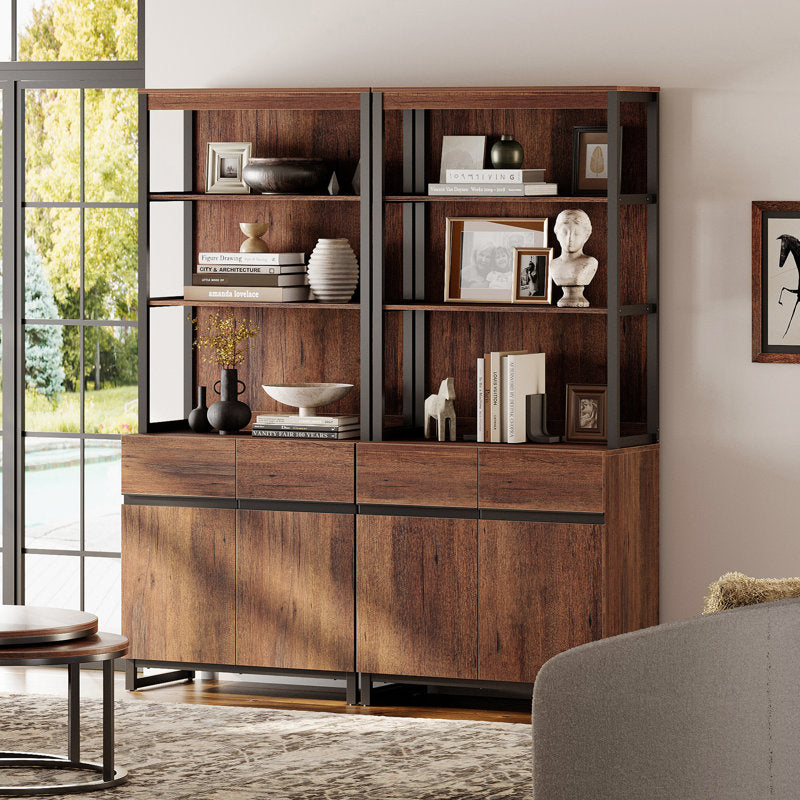 Aadam - 72" Modern Wood Bookcase with Cabinet for Home Office