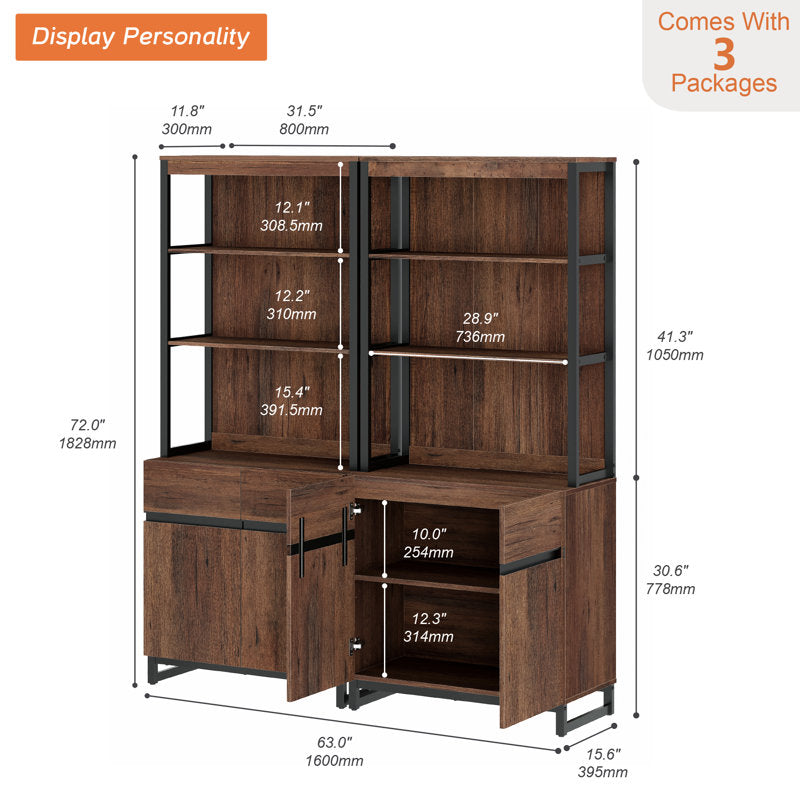 Aadam - 72" Modern Wood Bookcase with Cabinet for Home Office