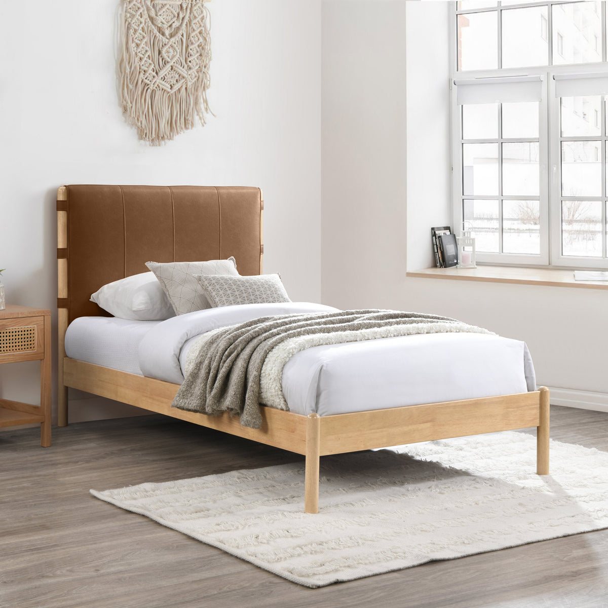Abigail - Twin Vegan Leather Platform Bed Mid-Century Modern