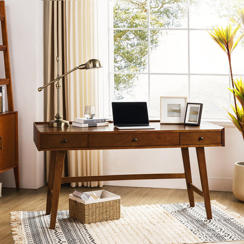 Adakras - 60" Mid-Century Modern Solid Wood Desk with Outlets