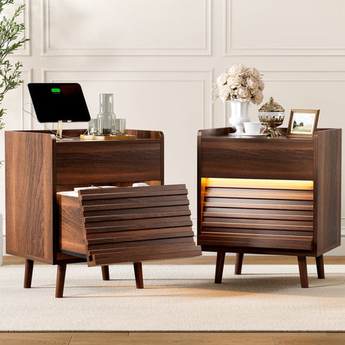 Allysyn - Modern 2-Drawer Nightstand with LED & Charging (Set of 2)