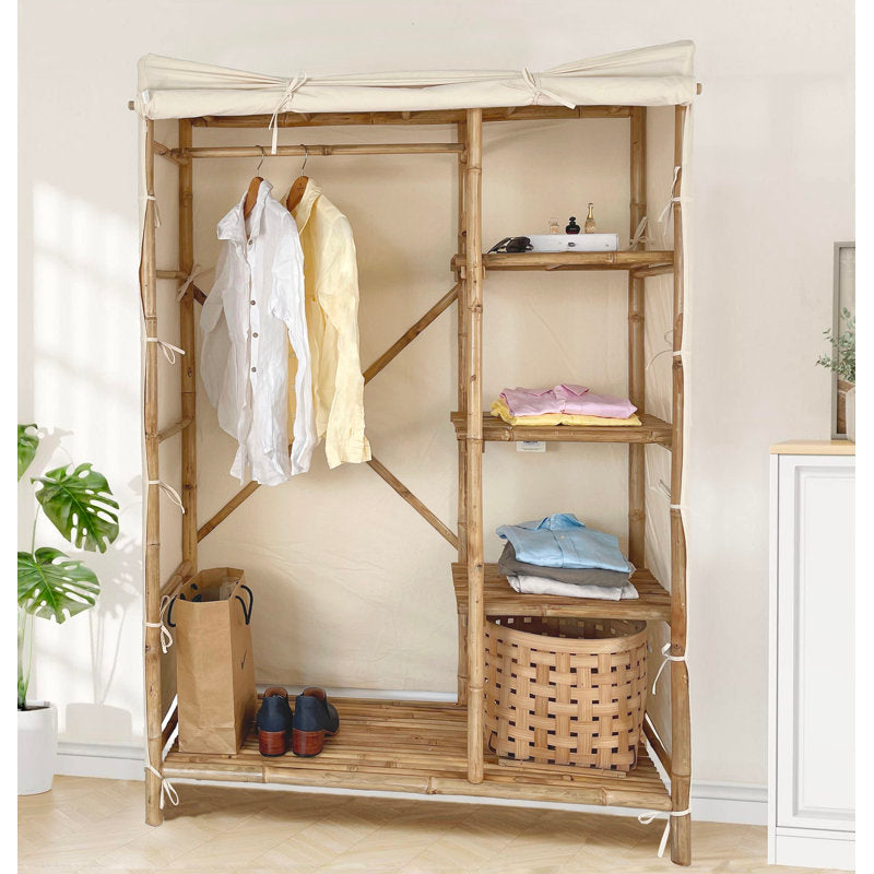 Anacelia - Bamboo Wardrobe Armoire with Fabric Cover for Bedroom