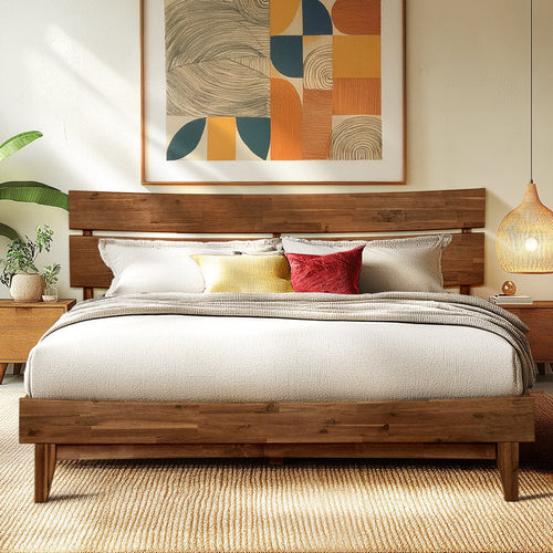 Antione - Solid Acacia Wood Platform Bed Frame - Farmhouse Bedroom