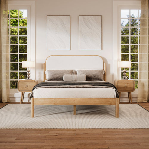 Ardin - Solid Wood Queen Bed Frame with Cream Boucle Headboard