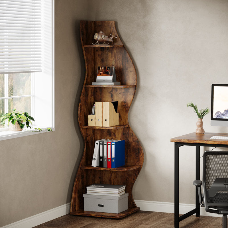 Arhab - 5-Tier Corner Bookcase Wood Shelving for Small Spaces
