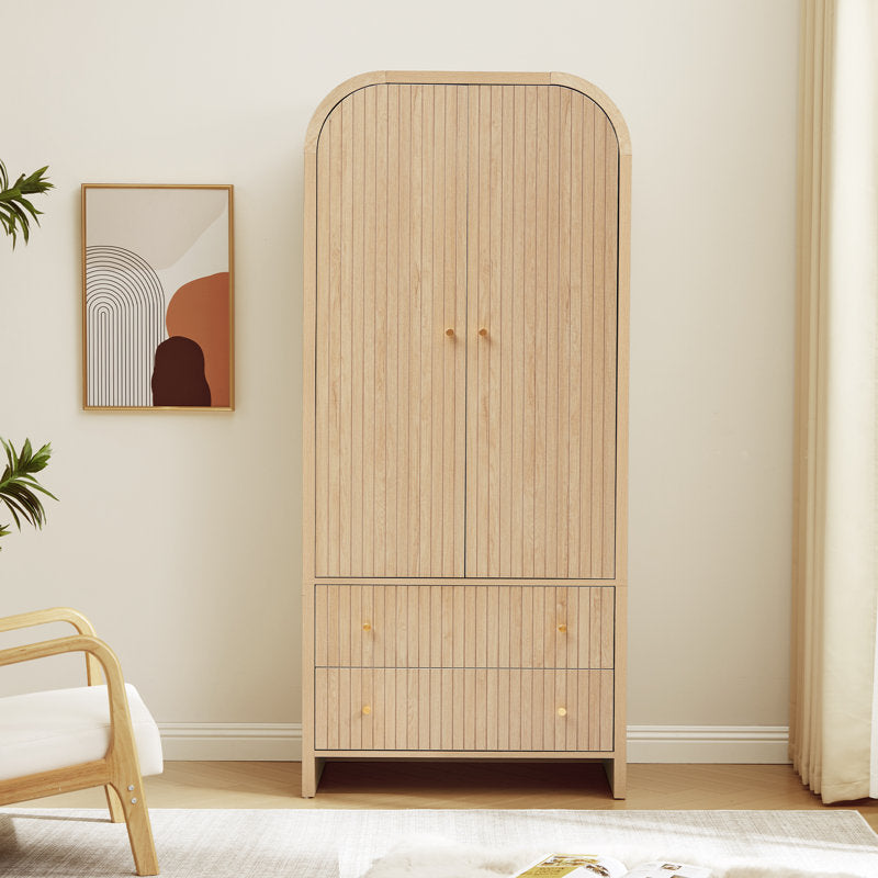 Everest Natural Wood Armoire - 2-Door Wardrobe Cabinet with Drawers