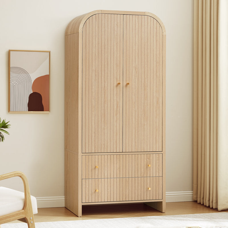 Everest Natural Wood Armoire - 2-Door Wardrobe Cabinet with Drawers