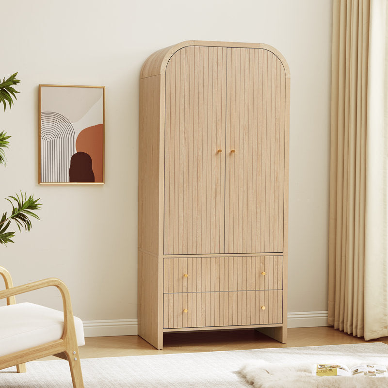 Everest Natural Wood Armoire - 2-Door Wardrobe Cabinet with Drawers
