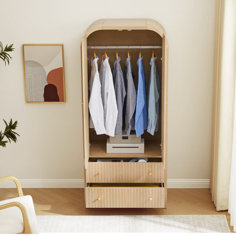 Everest Natural Wood Armoire - 2-Door Wardrobe Cabinet with Drawers