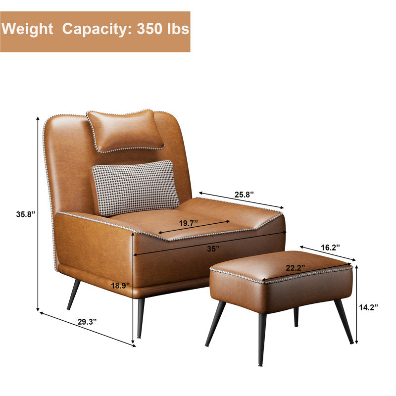 Asena - Upholstered Side Chair & Ottoman Faux Leather Living Room Set