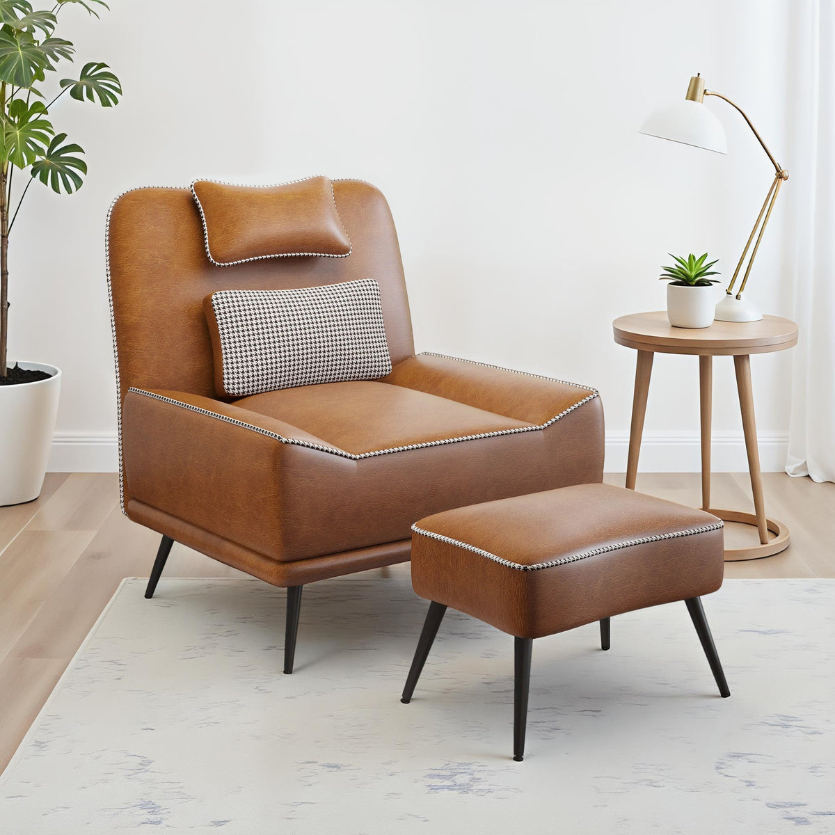 Asena - Upholstered Side Chair & Ottoman Faux Leather Living Room Set