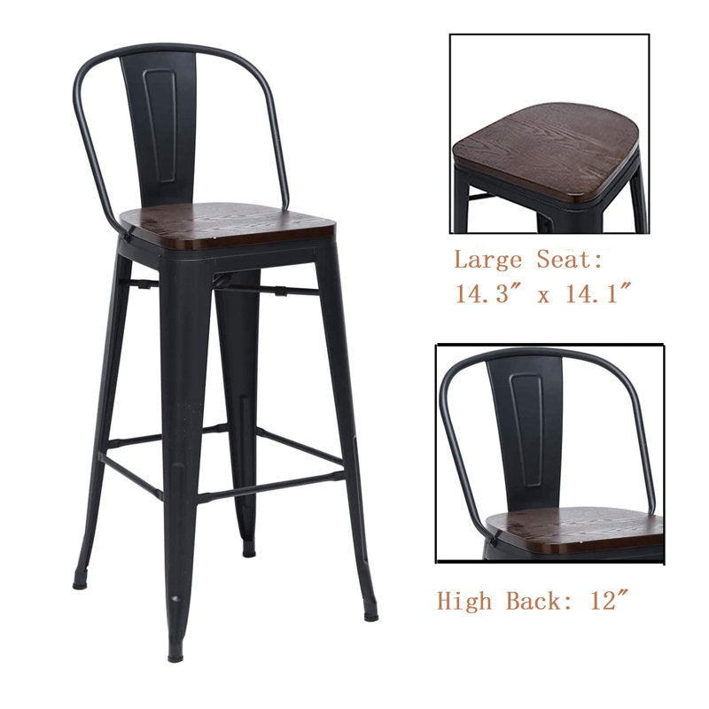 Burney - Set of 4 Wood & Metal Counter Stools for Kitchen & Bar