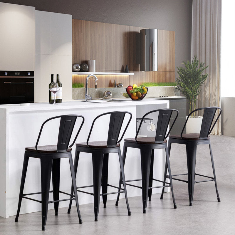 Burney - Set of 4 Wood & Metal Counter Stools for Kitchen & Bar