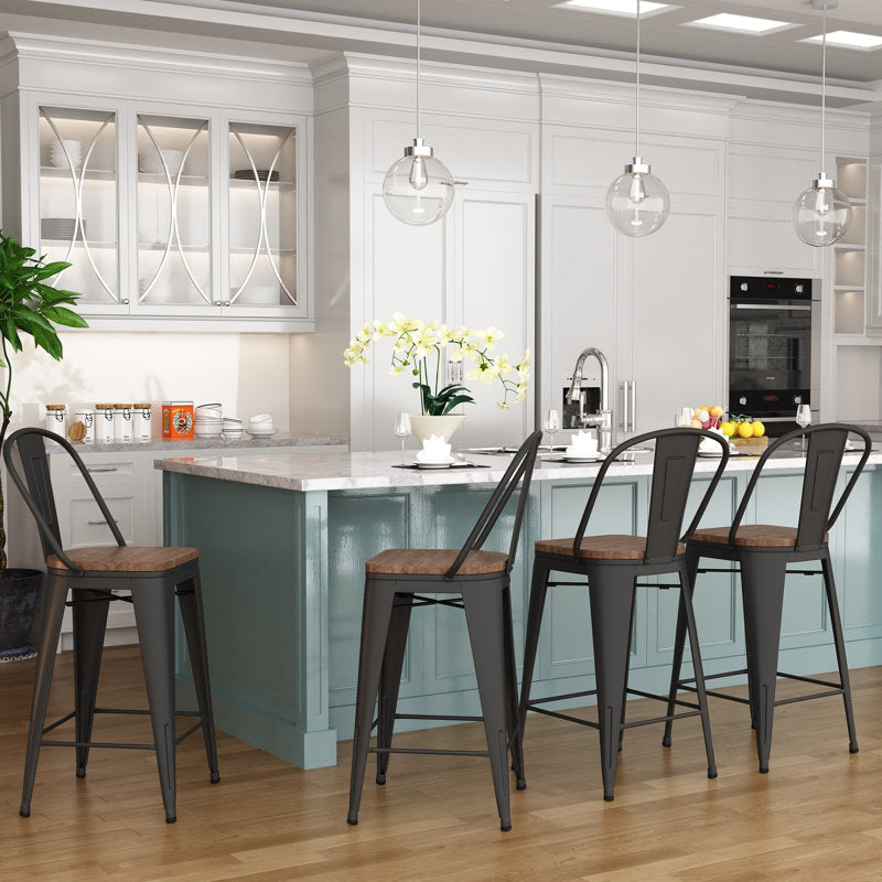 Burney - Set of 4 Wood & Metal Counter Stools for Kitchen & Bar
