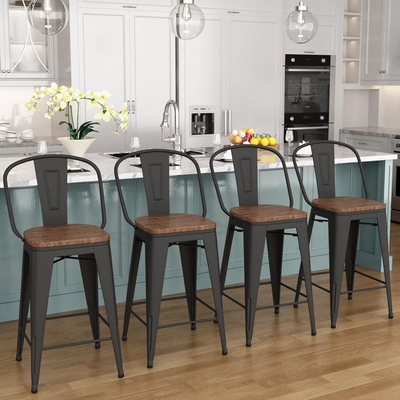 Burney - Set of 4 Wood & Metal Counter Stools for Kitchen & Bar