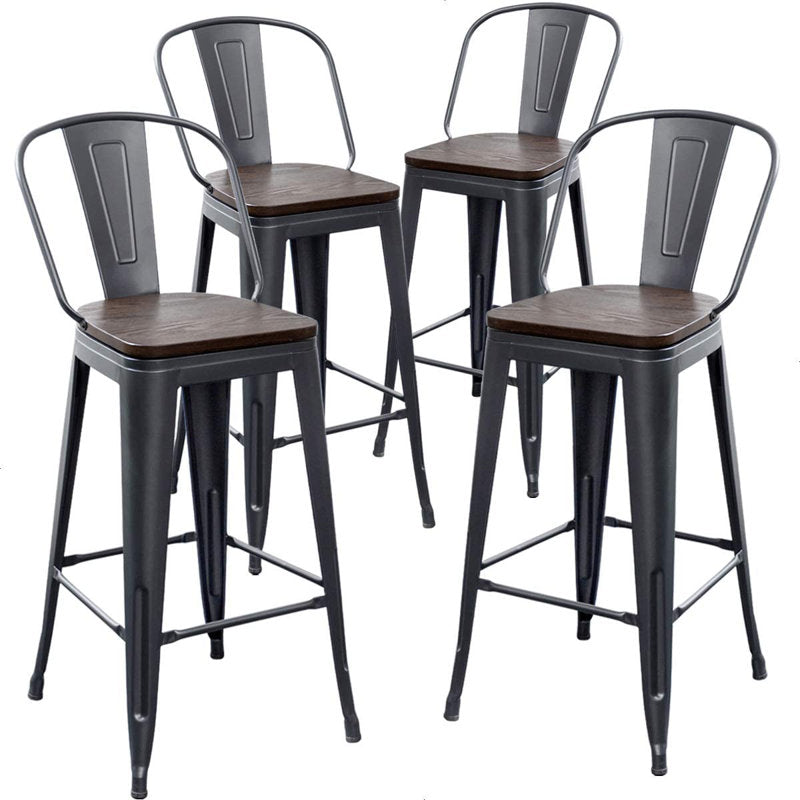 Burney - Set of 4 Wood & Metal Counter Stools for Kitchen & Bar