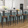 Burney - Set of 4 Wood & Metal Counter Stools for Kitchen & Bar