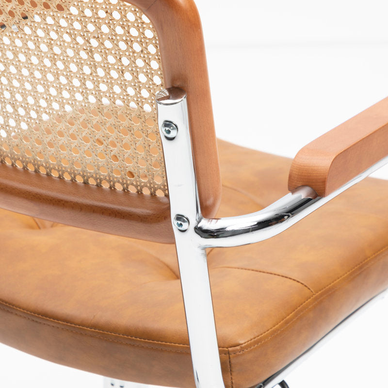 Carli - Rattan & Leather Office Chair Boho Swivel Task Chair