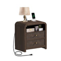 Cevat - Rattan Nightstand Boho End Table with Charging Station