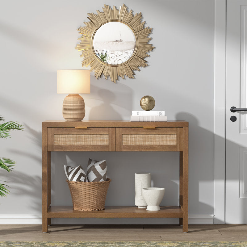 Chada - 39.4" Rattan Console Table Boho Wood Entryway Sofa Table