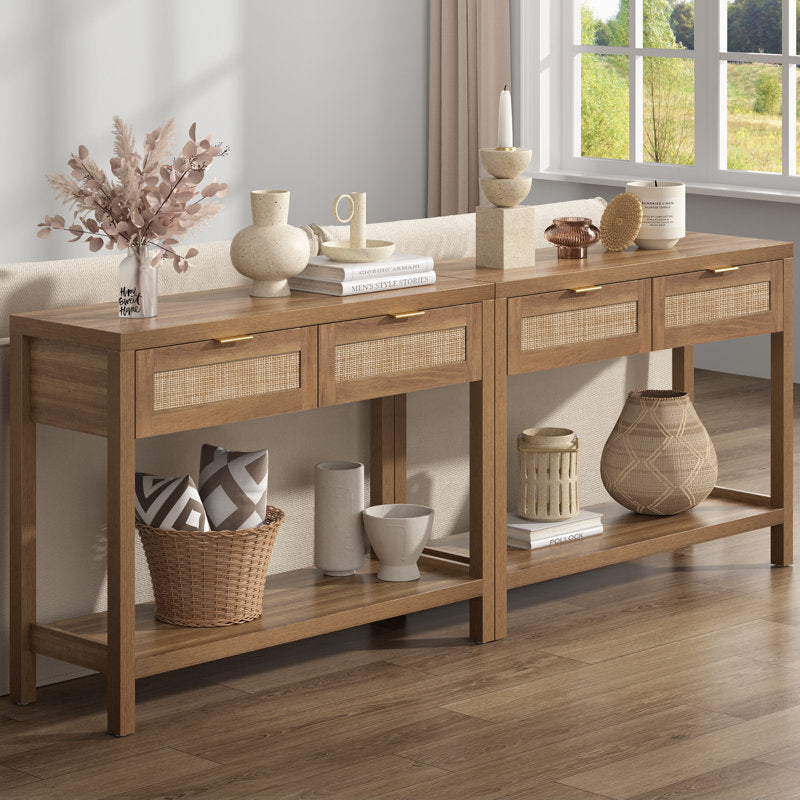 Chada - 39.4" Rattan Console Table Boho Wood Entryway Sofa Table